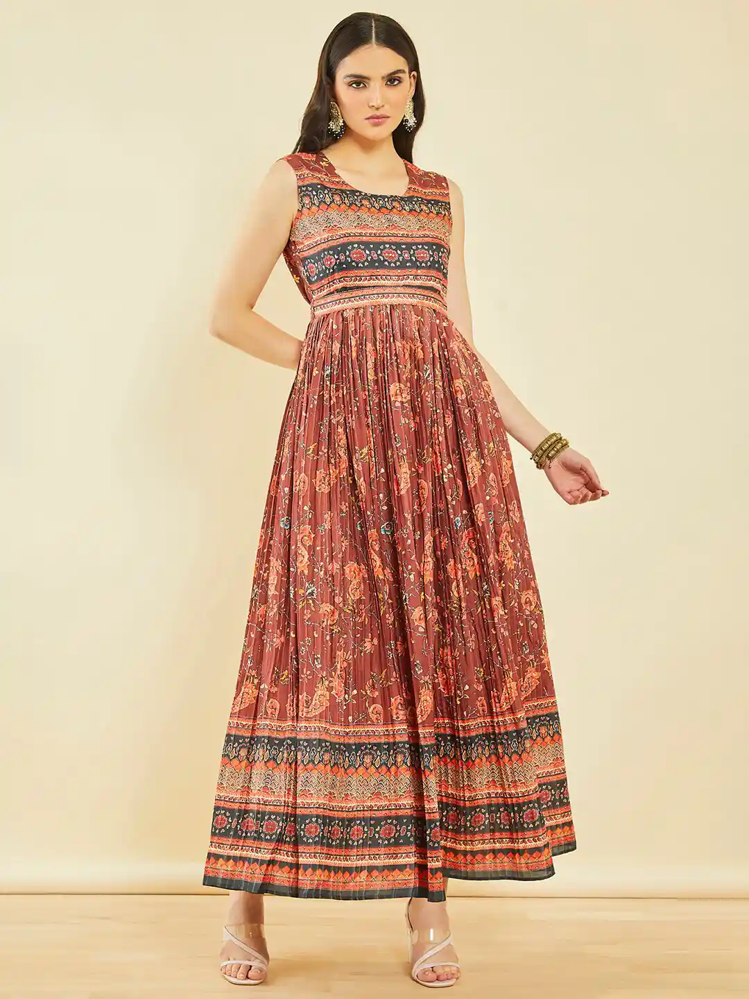 Woman Soch Gowns Soch Women Floral Printed A-Line Ethnic Dresses