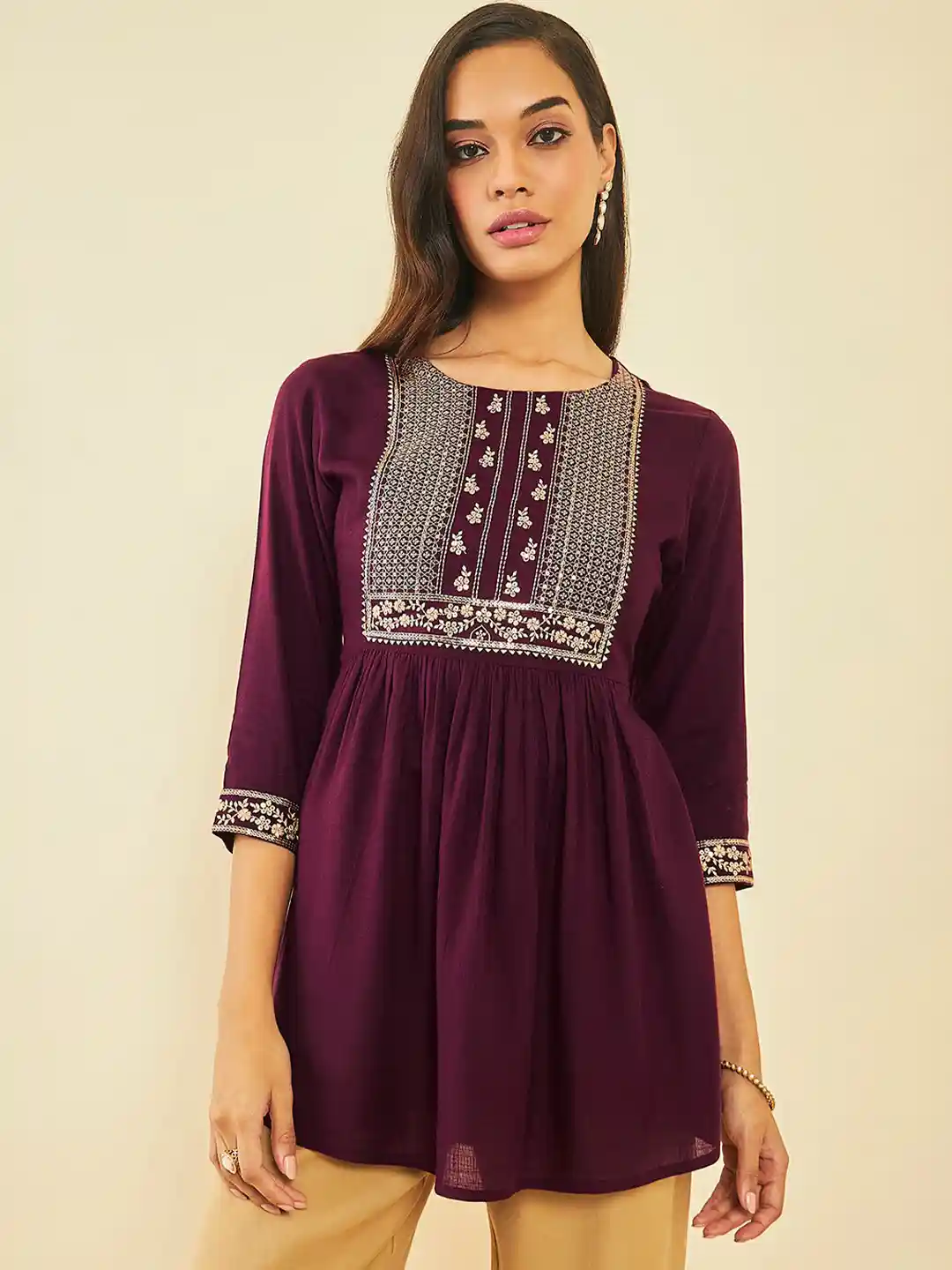 Buy Soch Ethnic Motifs Embroidered Sequinned A-Line Kurti Kurtis