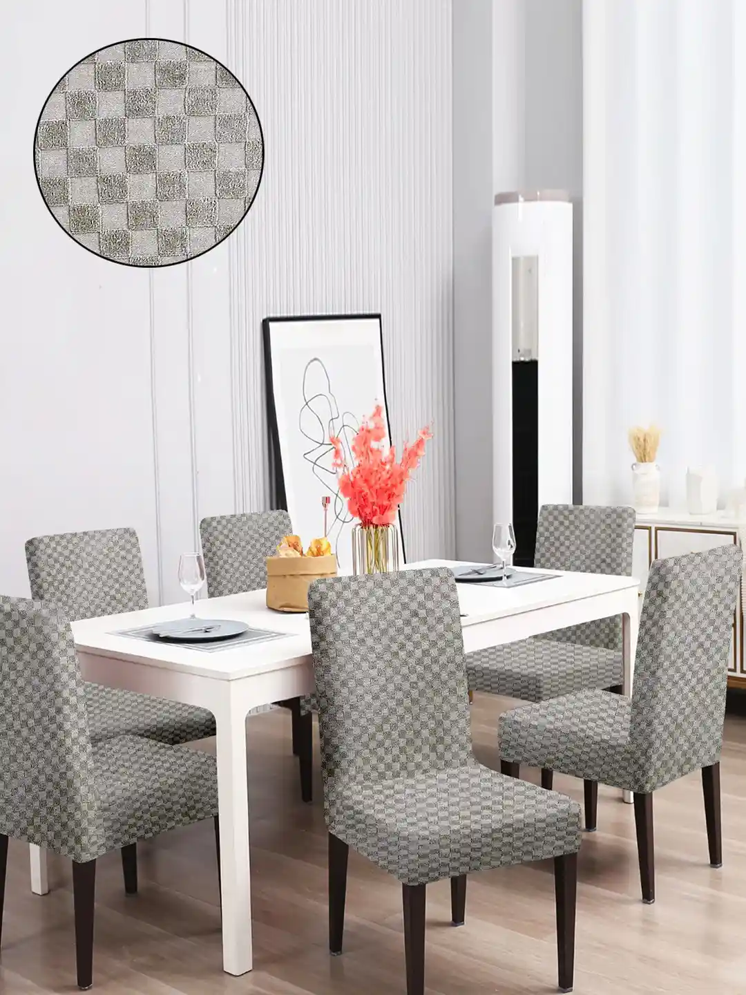 Dining Room Grey Check Dining Chair Covers Buy Cortina Set Of