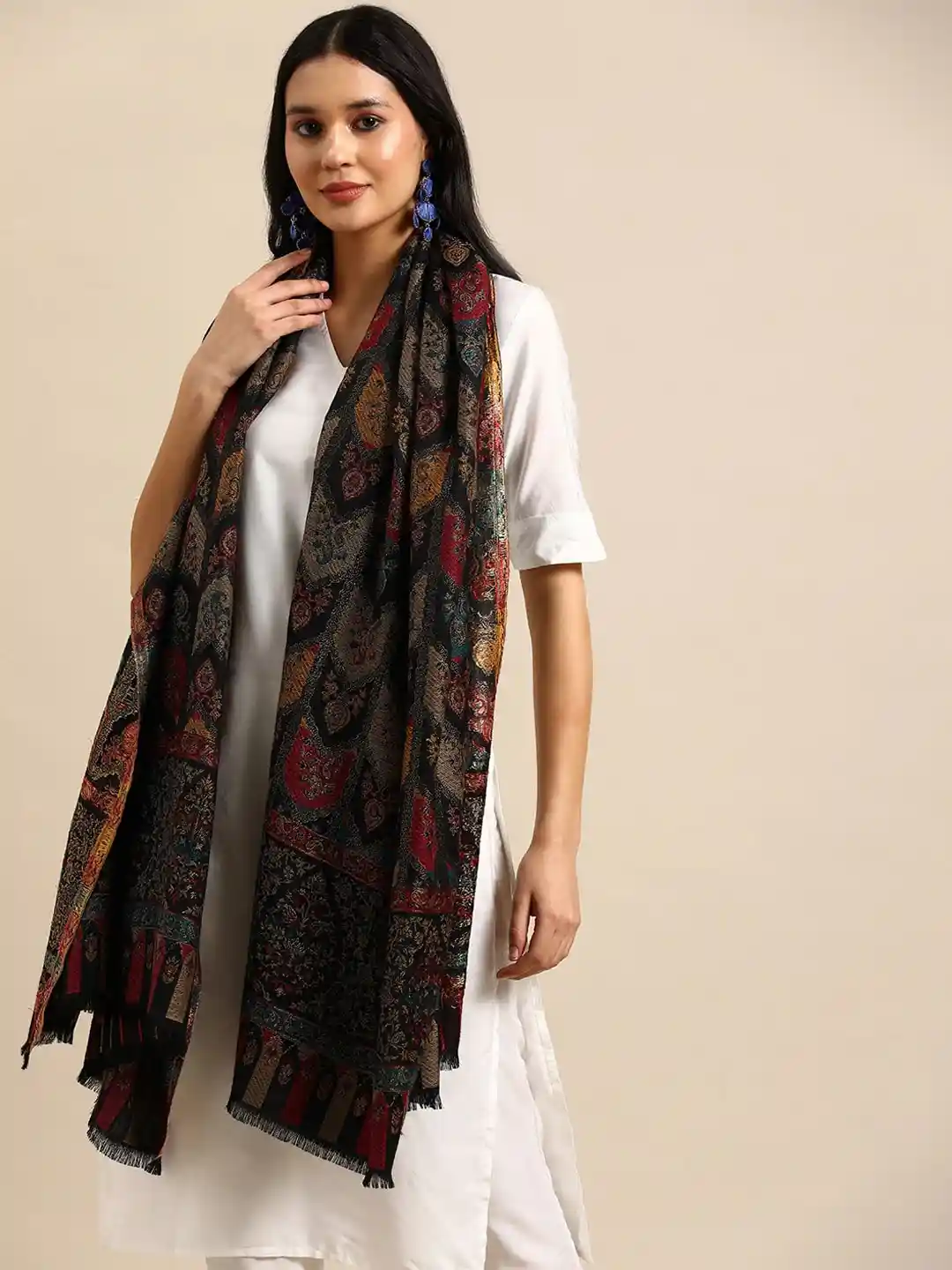 Buy Sangria Black Ethnic Motifs Woven Design Shawl Shawl for