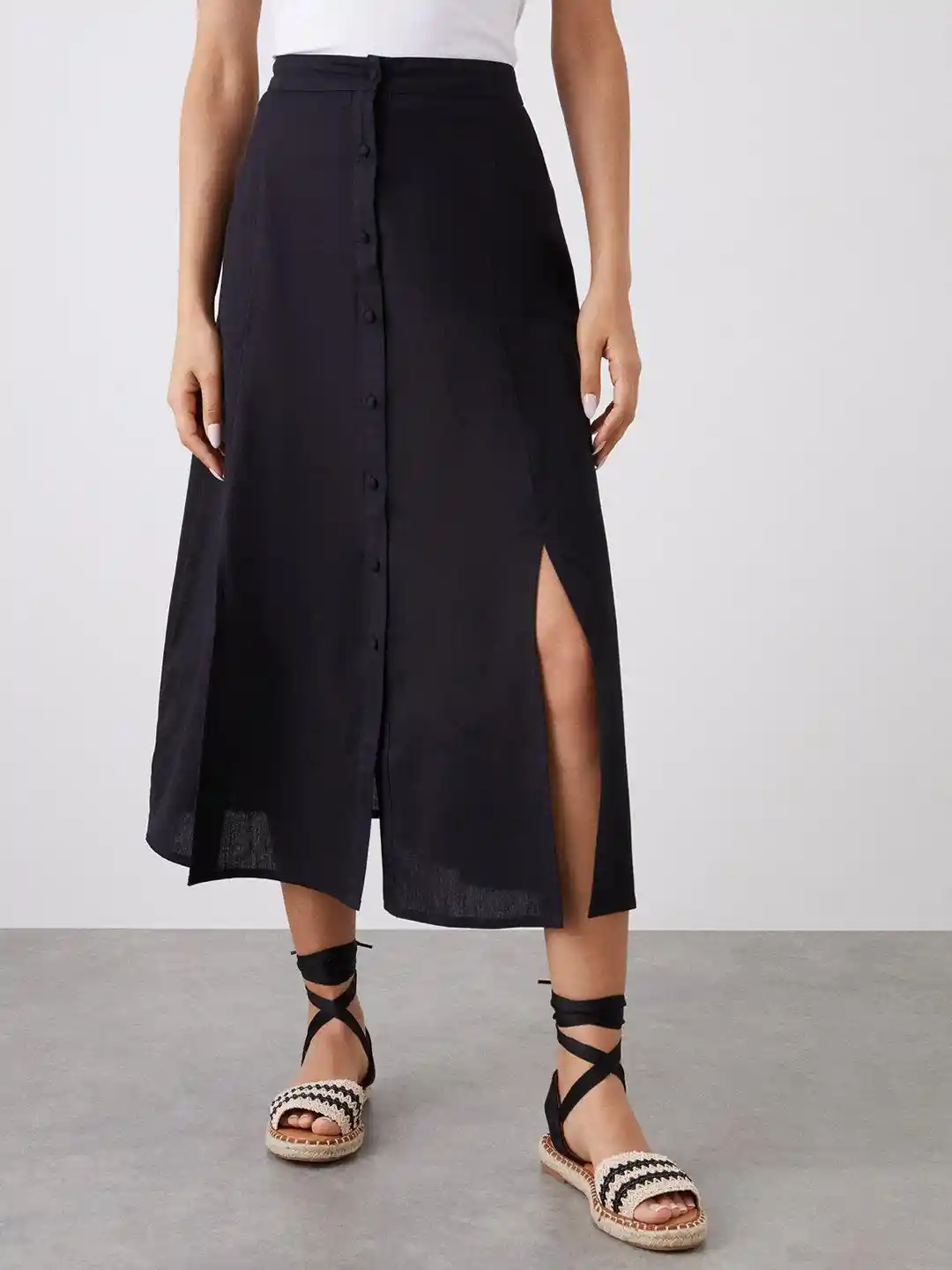 DOROTHY PERKINS Petite Pure Cotton Button Through Midi A-Line Skirt