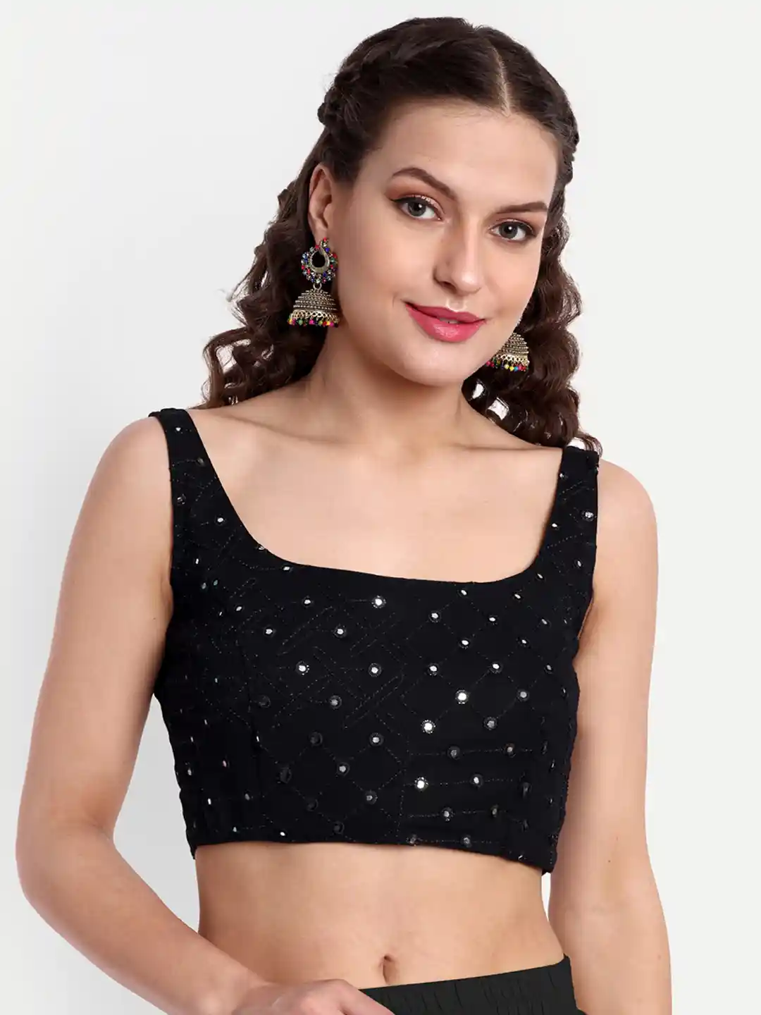 Buy SAZRIKA Mirror Work Embellished Georgette Saree Blouse Saree