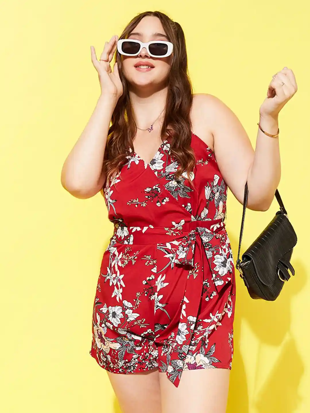 Buy Berrylush Curve Plus Size Maroon White Floral Printed Tie-Up