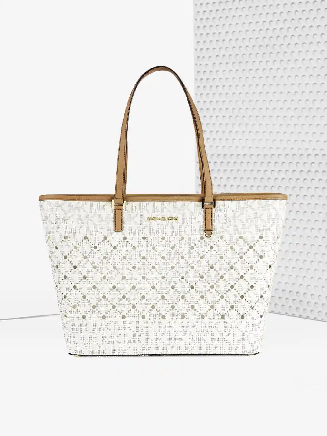 Buy Michael Kors Off-White Gold-Toned Printed Leather Shoulder