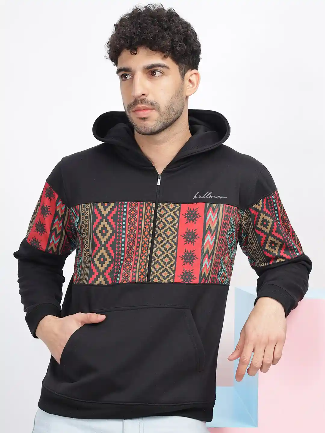Buy BULLMER Geometric Printed Hooded Fleece Sweatshirt