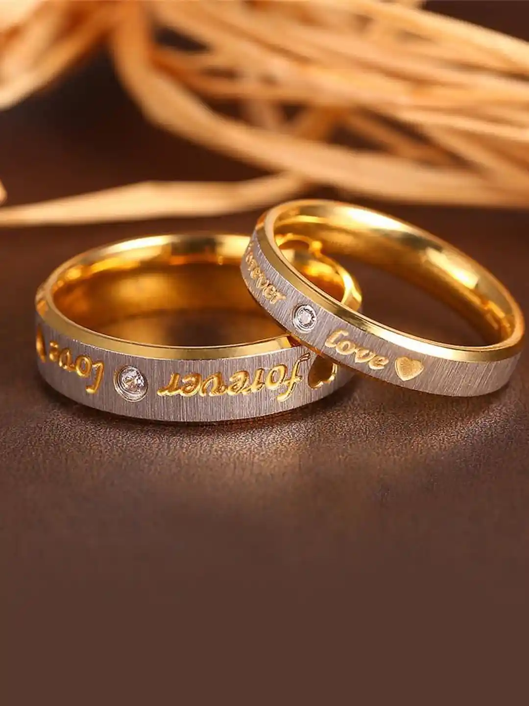 Buy Yellow Chimes Unisex Set of 2 Gold Plated Proposal Couple Ring