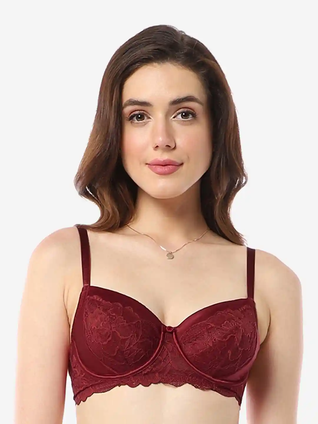 Buy Amante Maroon Floral Bra Full Coverage Underwired Bra for