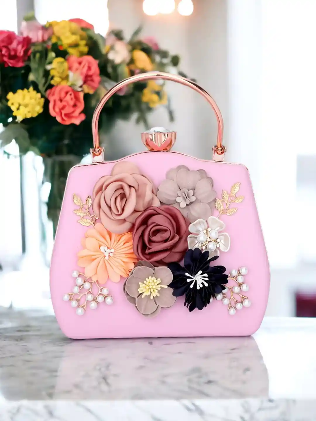 Toobacraft Floral Embellished Box Clutch