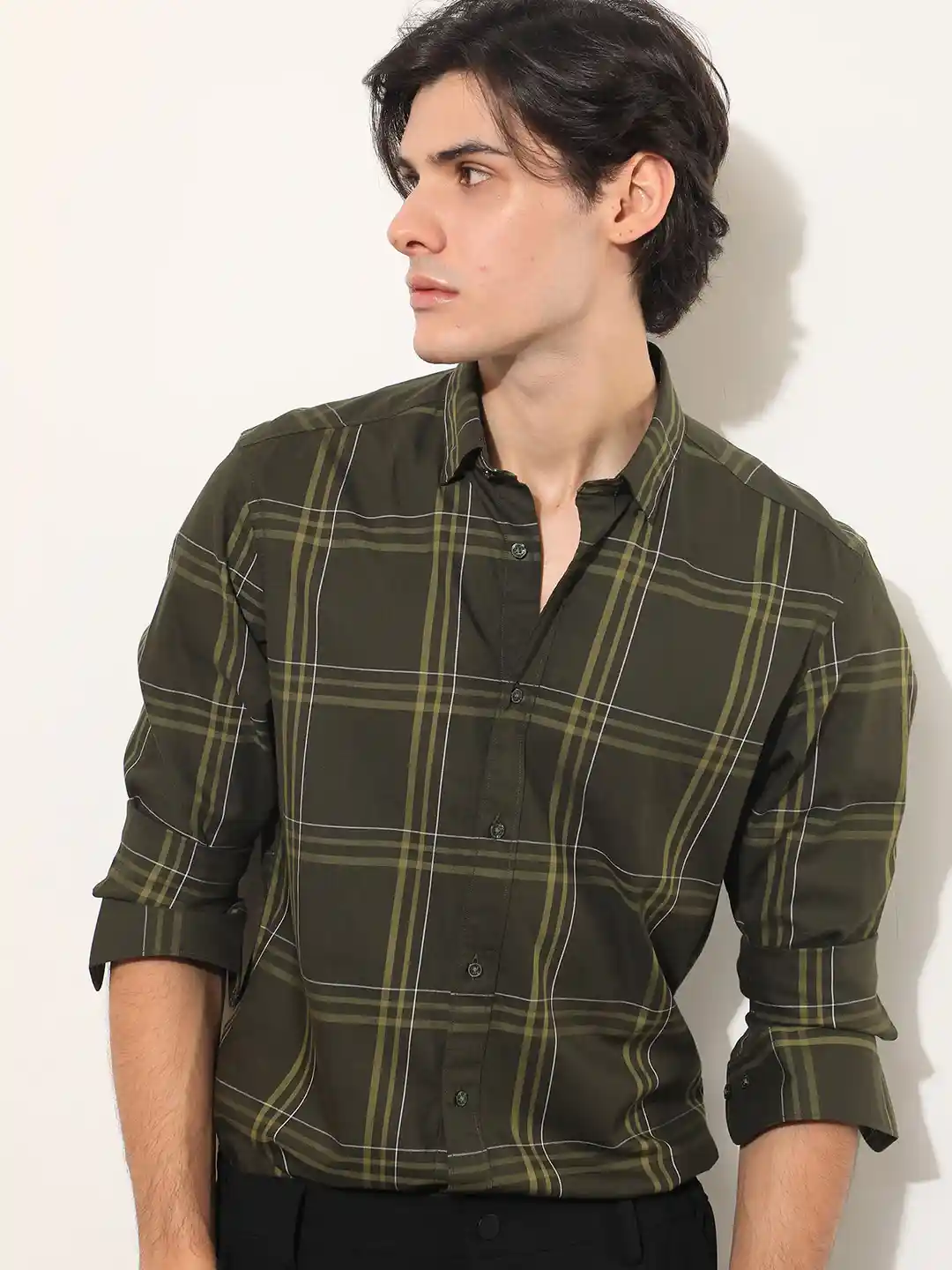 Buy RARE RABBIT Men Juba Checked Spread Collar Slim Fit Shirt