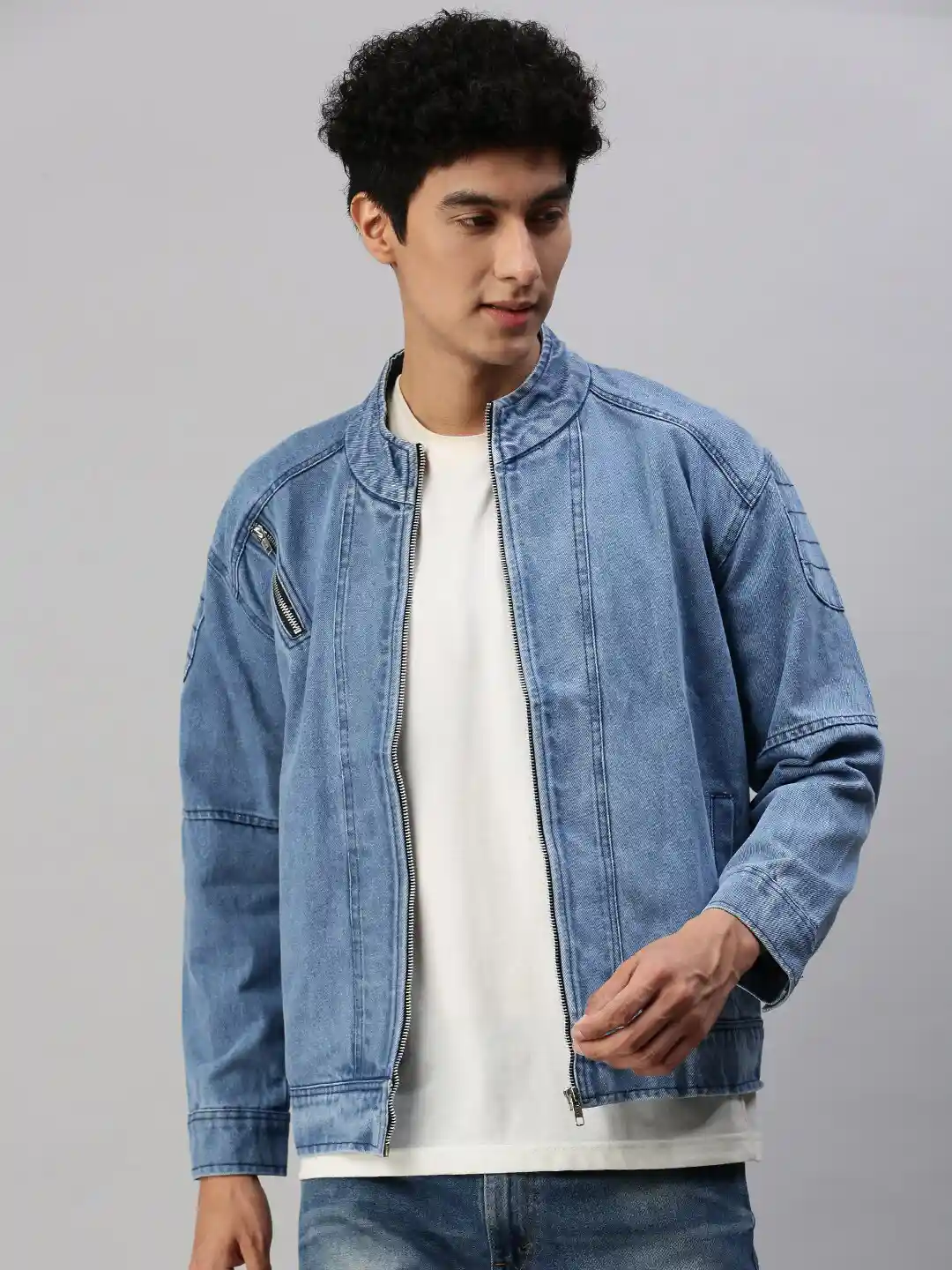 Buy VOXATI Washed Mandarin Collar Denim Jacket Jackets for Men