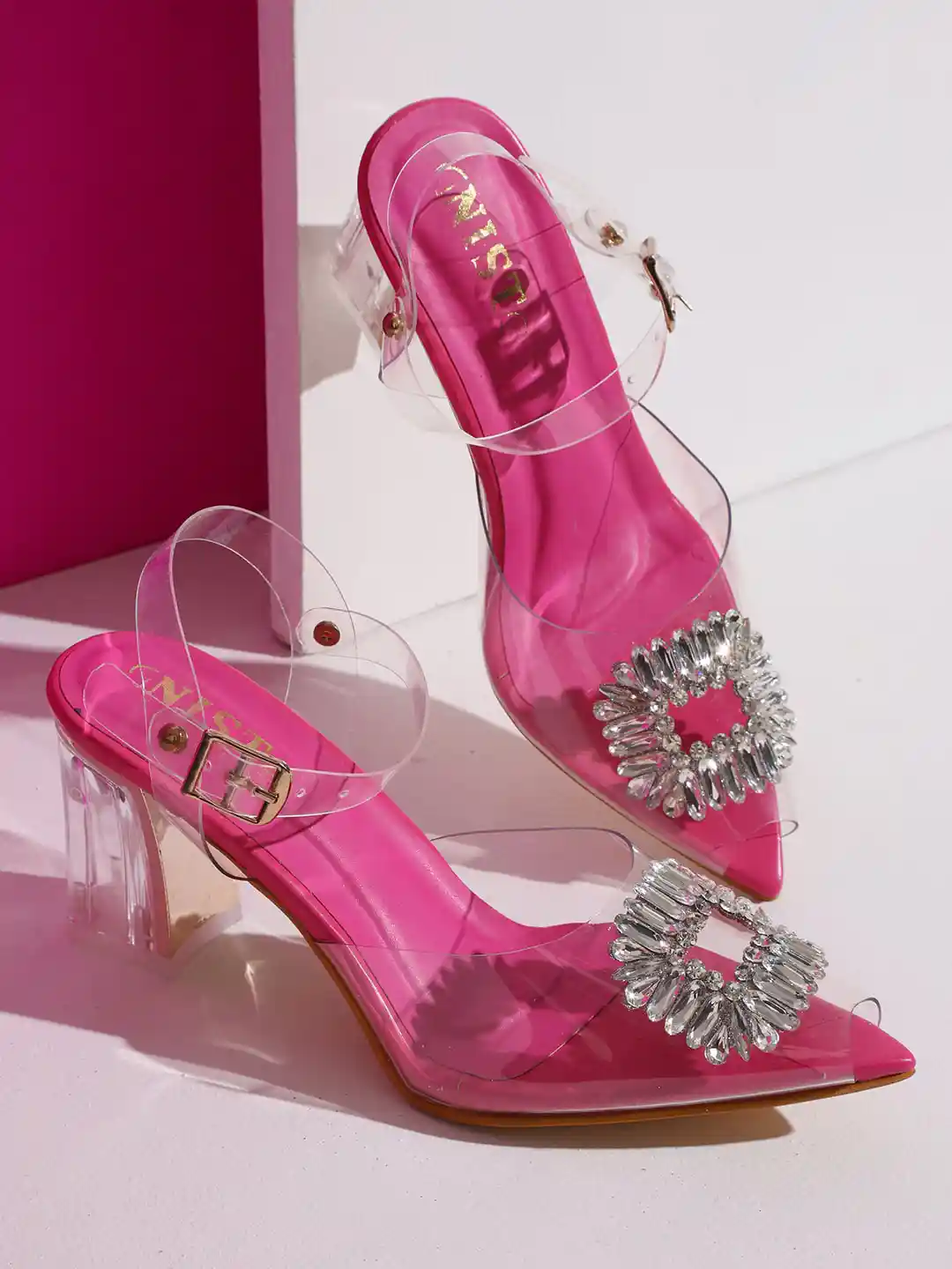 Buy GNIST Embellished Peep Toe Party Block Heels With Backstrap