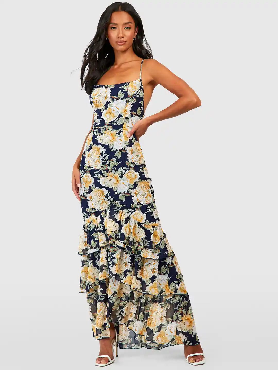 Buy Boohoo Petite Floral Print Ruffled Maxi Dress Dresses for