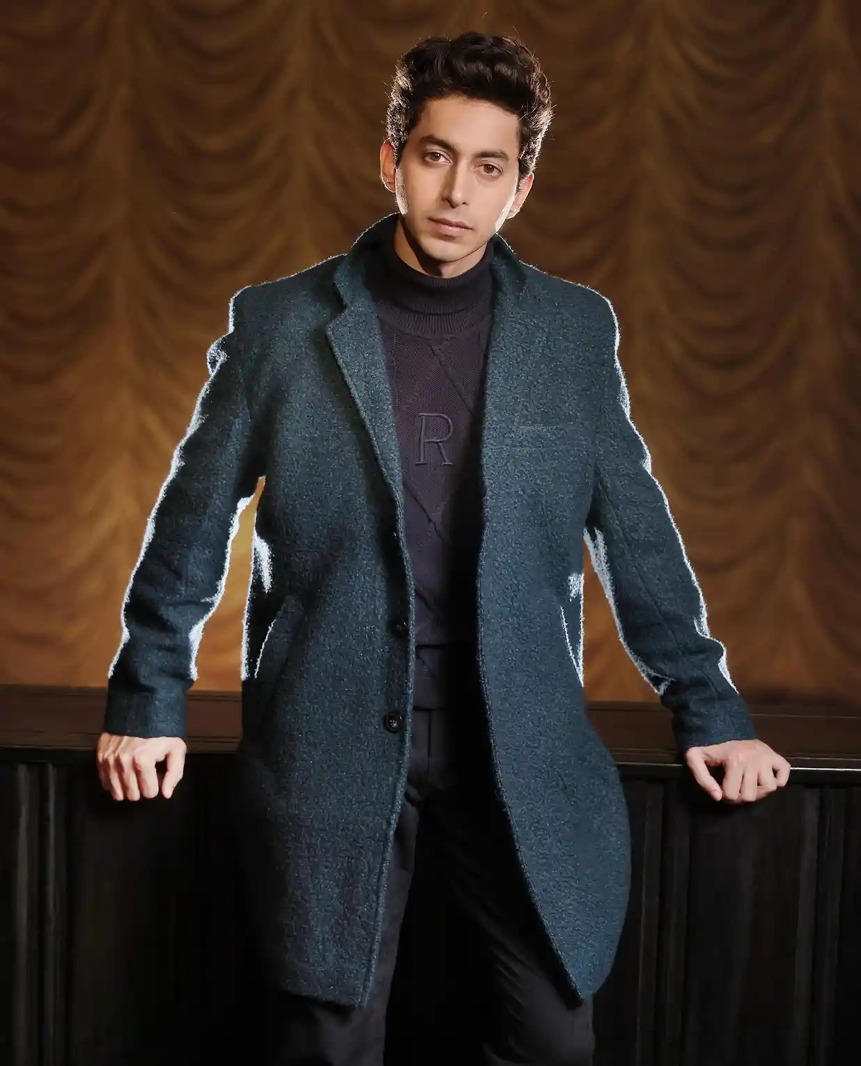 Rare Rabbit Full Neck Jacket RARE RABBIT BONDED FLEECE JACKET NAVY