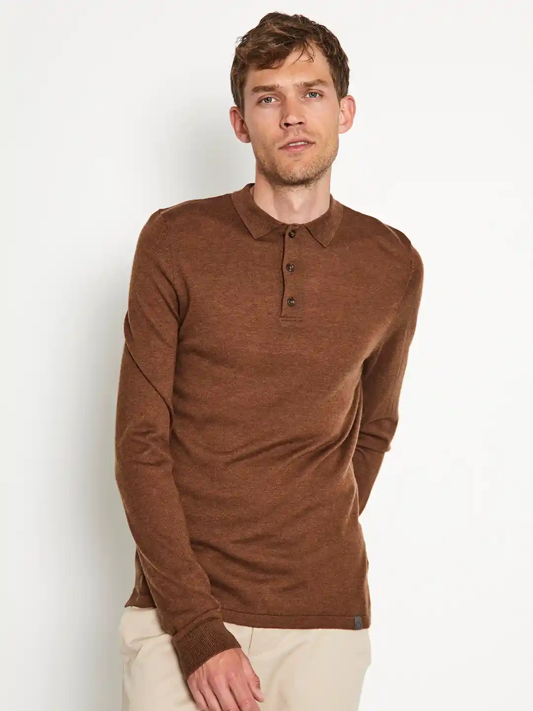 Bruun Stengade Long Sleeves Polo Collar Wool Pullover Sweater