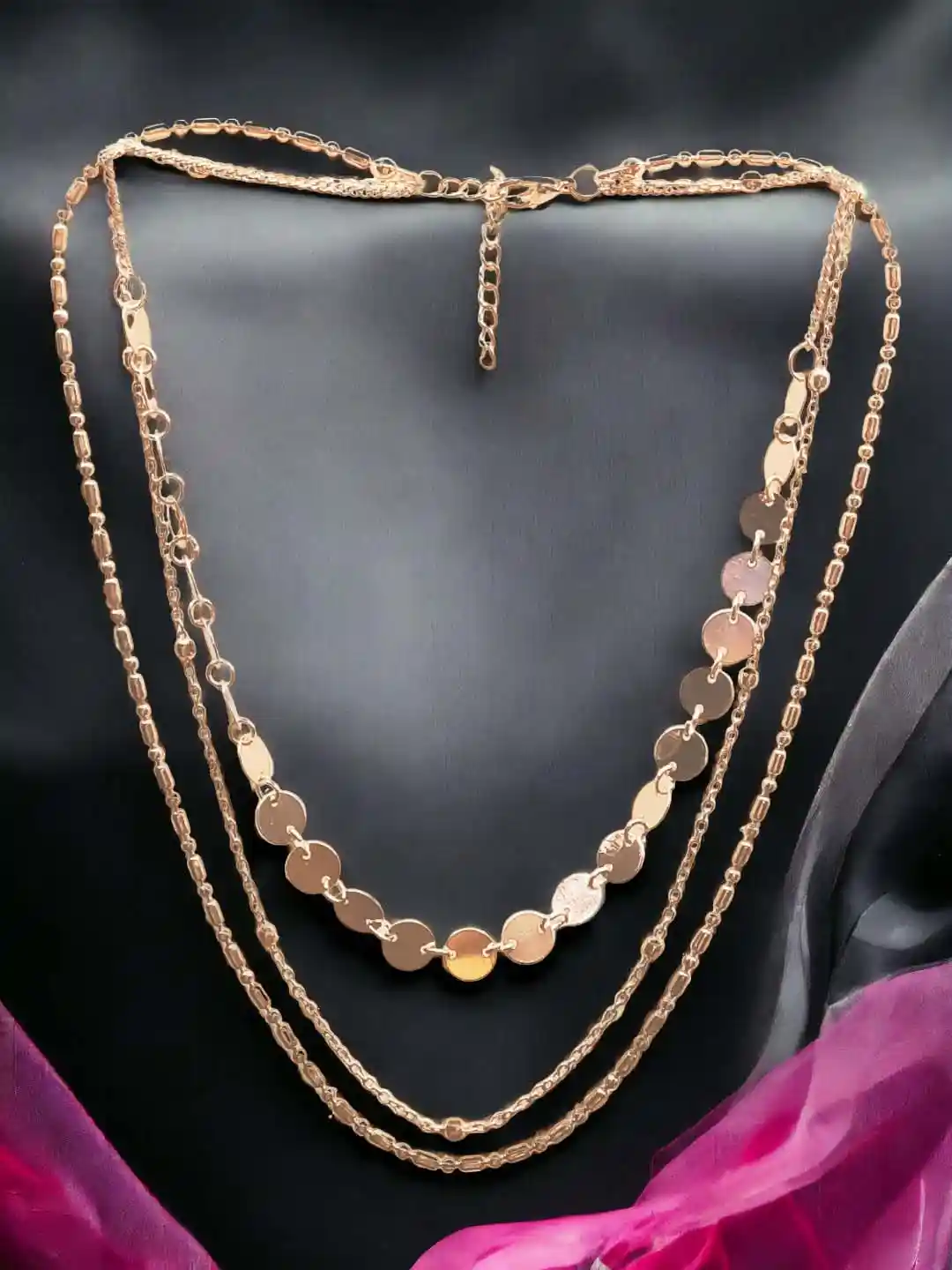 OOMPH Set of Gold-Toned Beads Multi Layered Choker Necklace