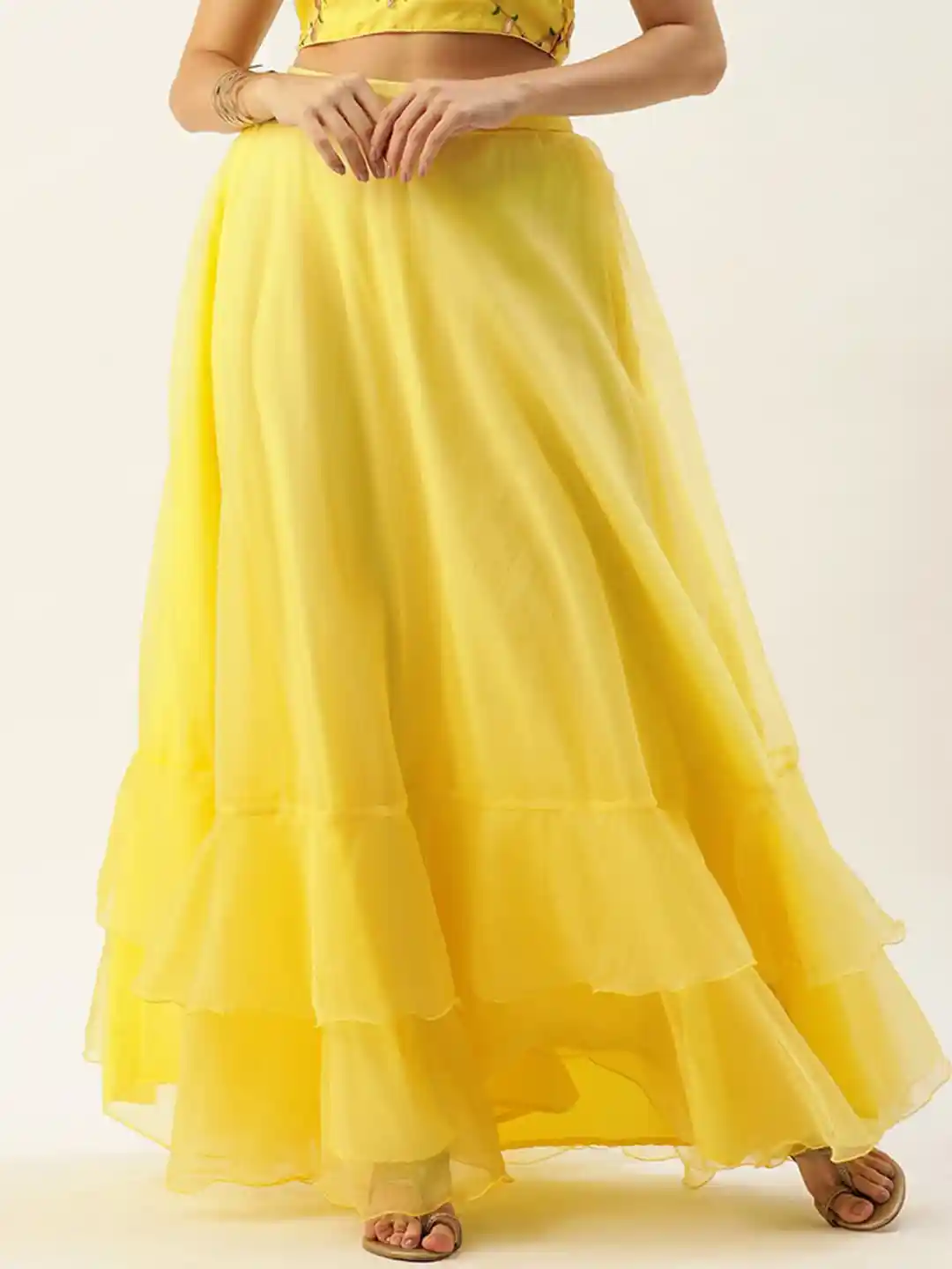 Buy Ethnovog Layered Ruffled Organza Flared Maxi Skirt Skirts