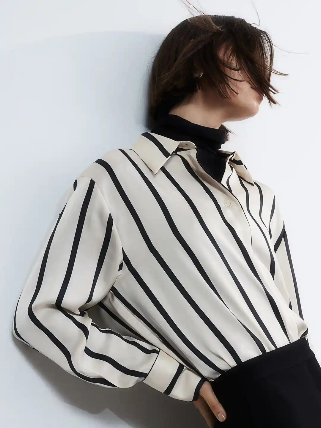 H&m Black And White Striped Long Sleeve Shirt Womens H&M Women