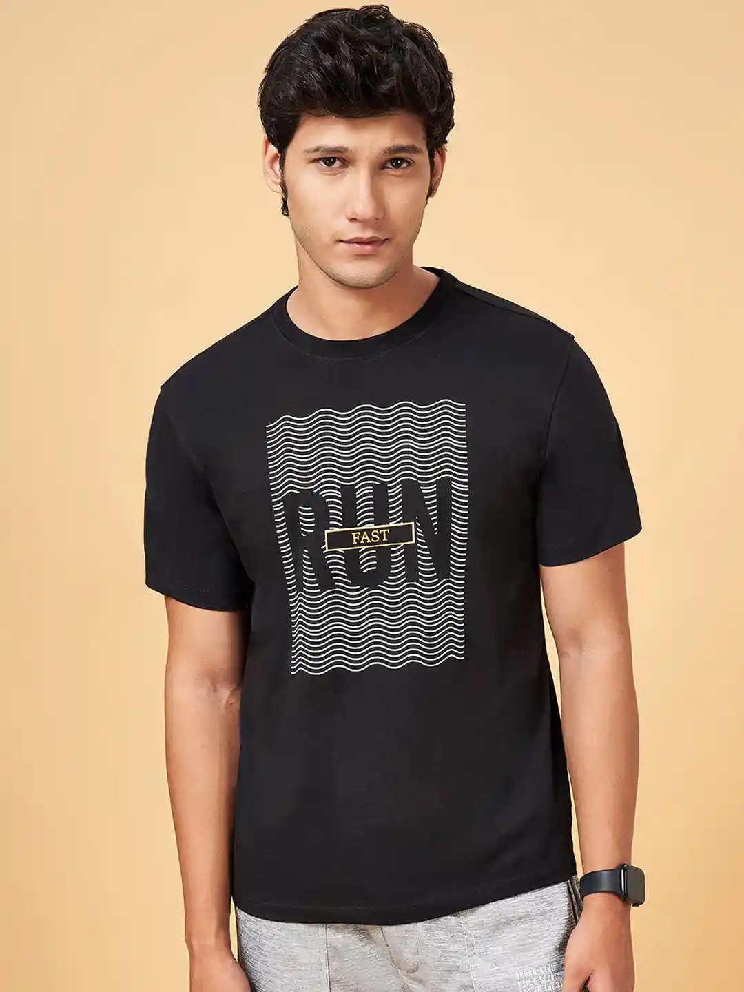 Ajile by Pantaloons Typography Printed Slim Fit Knitted Cotton Sports  T-shirt