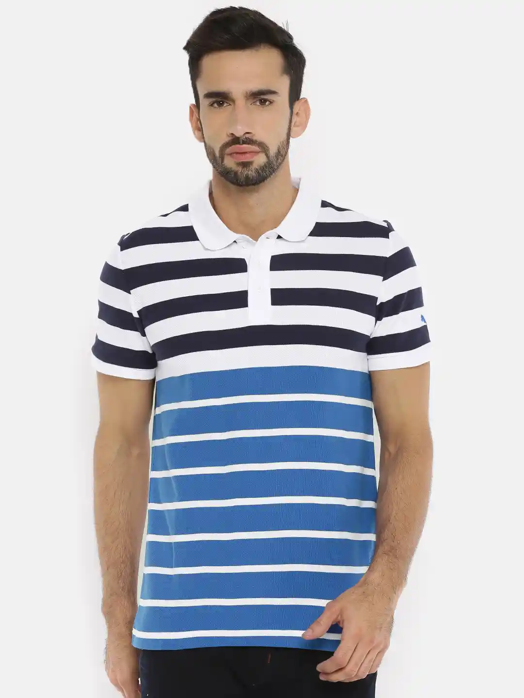 Buy Puma Men White Navy Blue Striped Slim Fit India Engineered