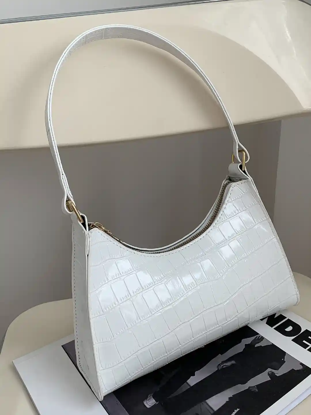 Baguette Bag Croc Shoulder Bag White Buy FARGO Textured PU - Main Image