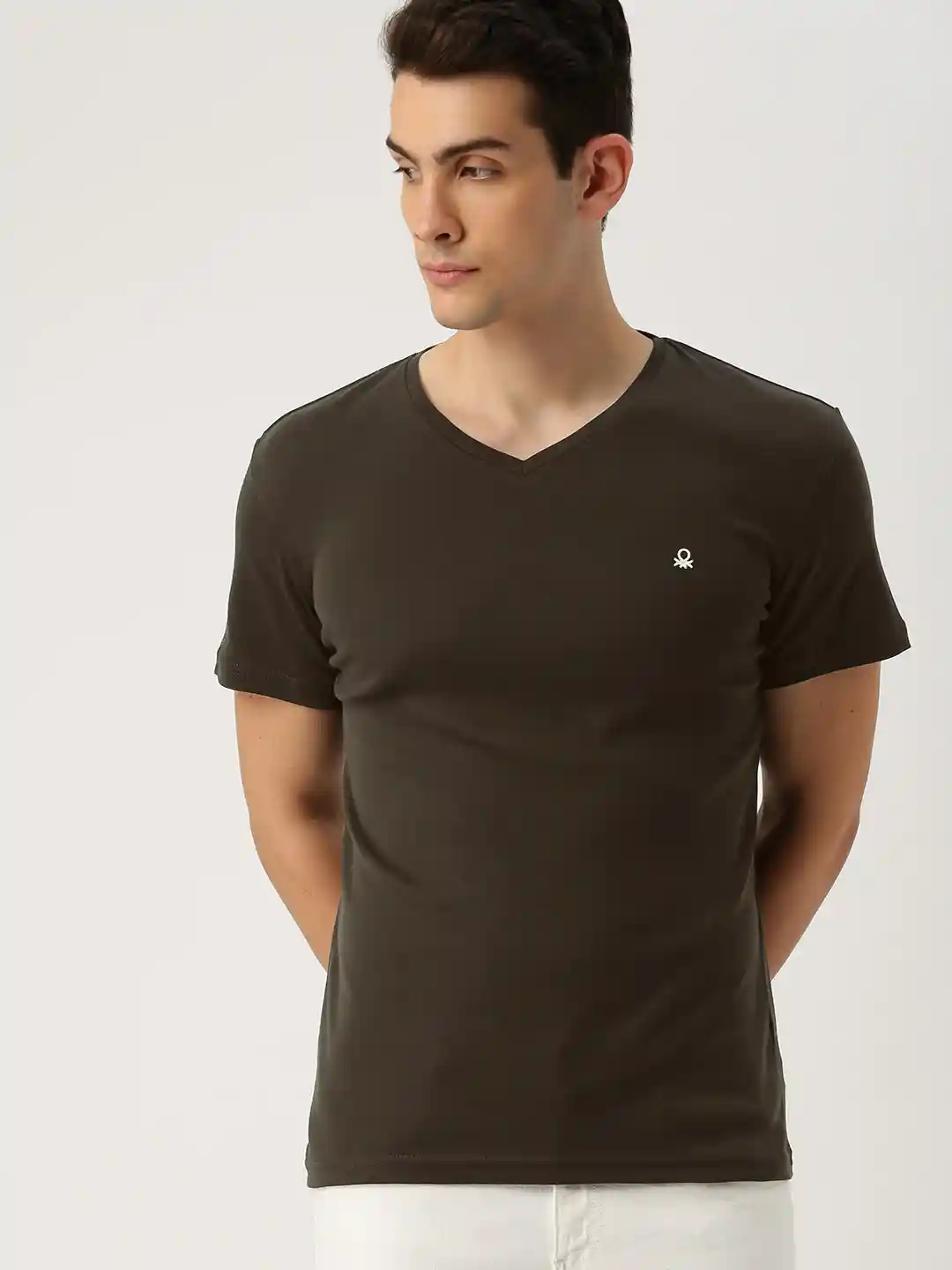 Buy United Colors of Benetton Men Coffee Brown Solid V-Neck T