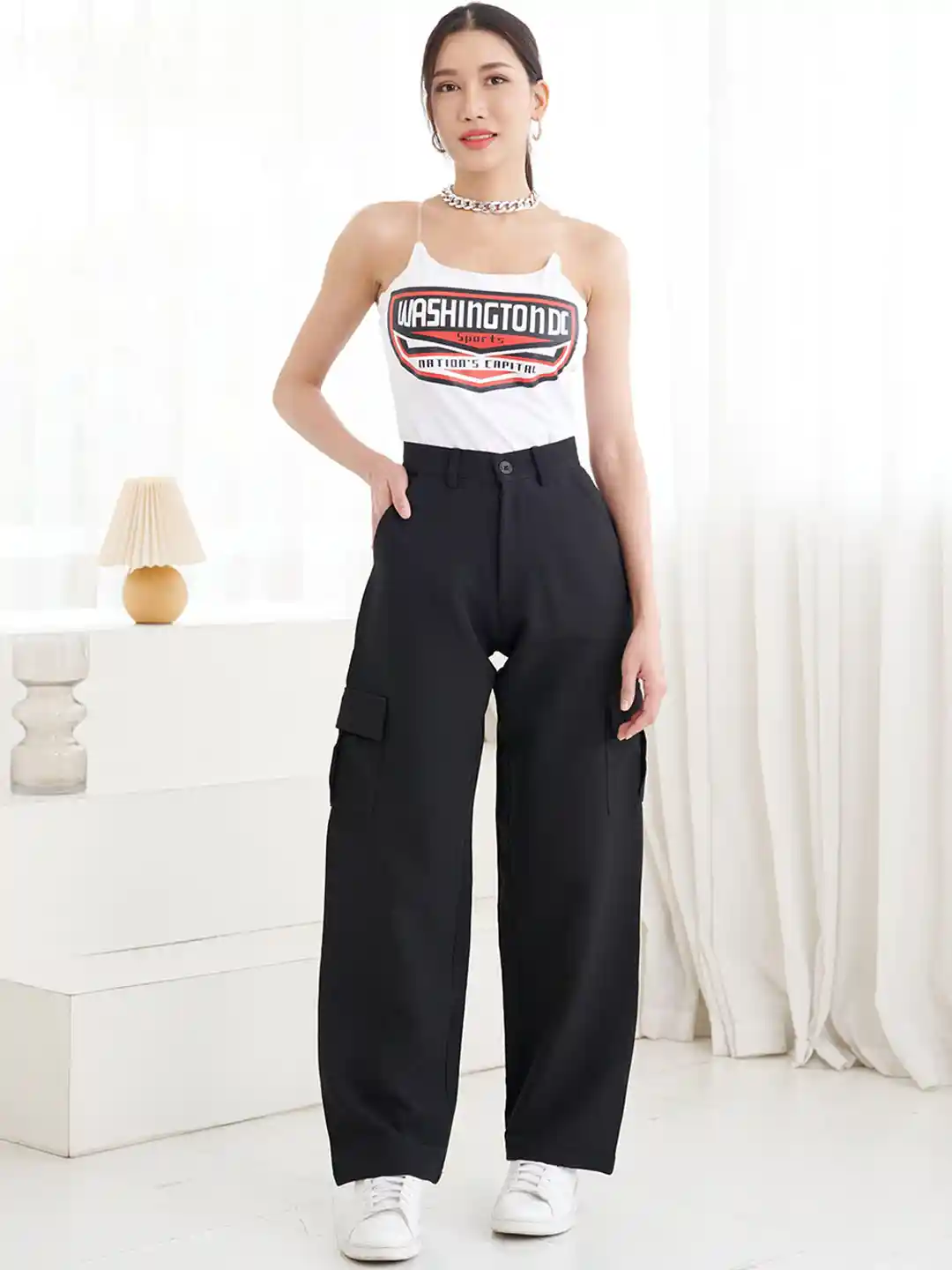 Buy Off Duty India Women Black Comfort Wide Leg High-Rise Cargo