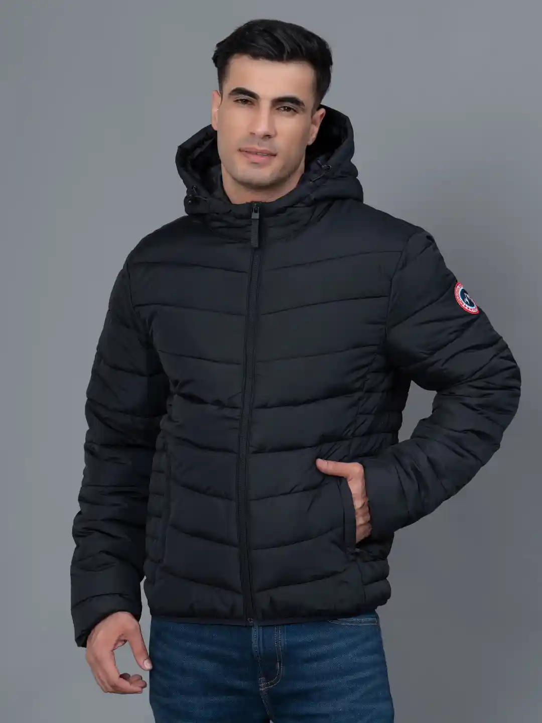 Red Tape Black Padded Jacket Hooded Jacket Redtape Leather Jacket