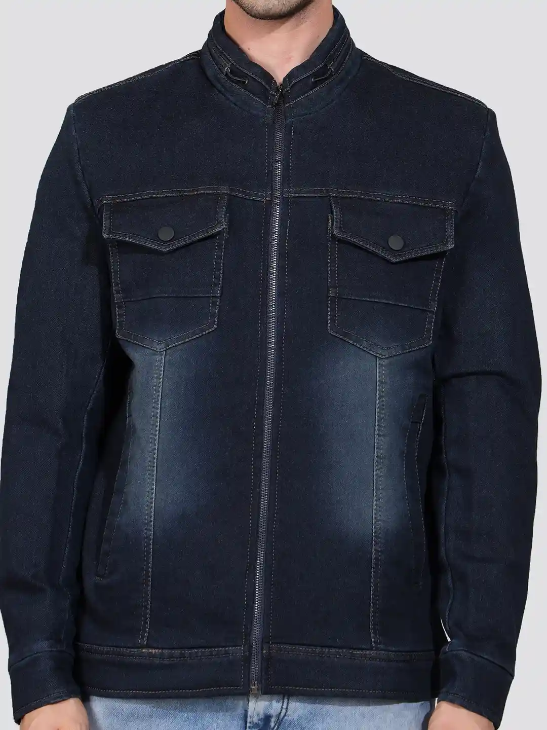 Buy YOUNG CLUB CLASSIC Washed Mock Collar Lightweight Denim Jacket