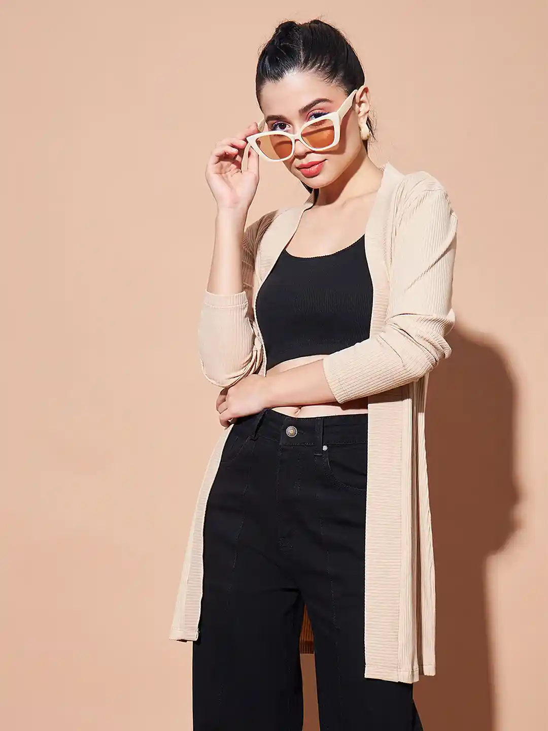 Buy SASSAFRAS BASICS Women Ribbed Open Front Longline Shrug