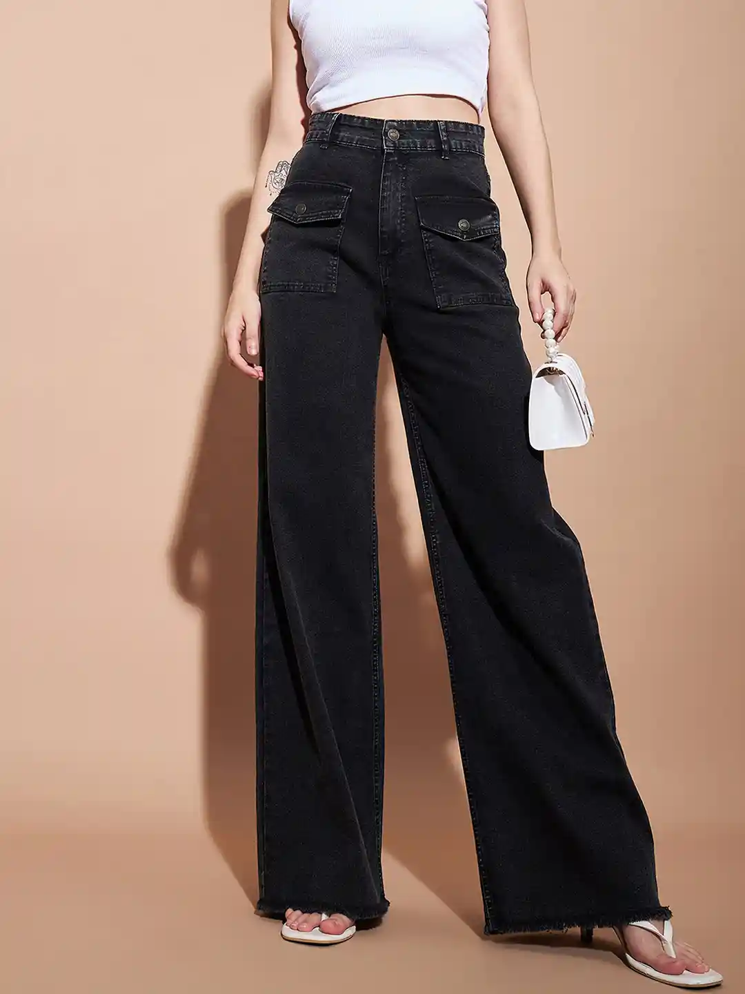 Buy SASSAFRAS BASICS Women Straight Fit High-Rise Clean Look Light - Main Image