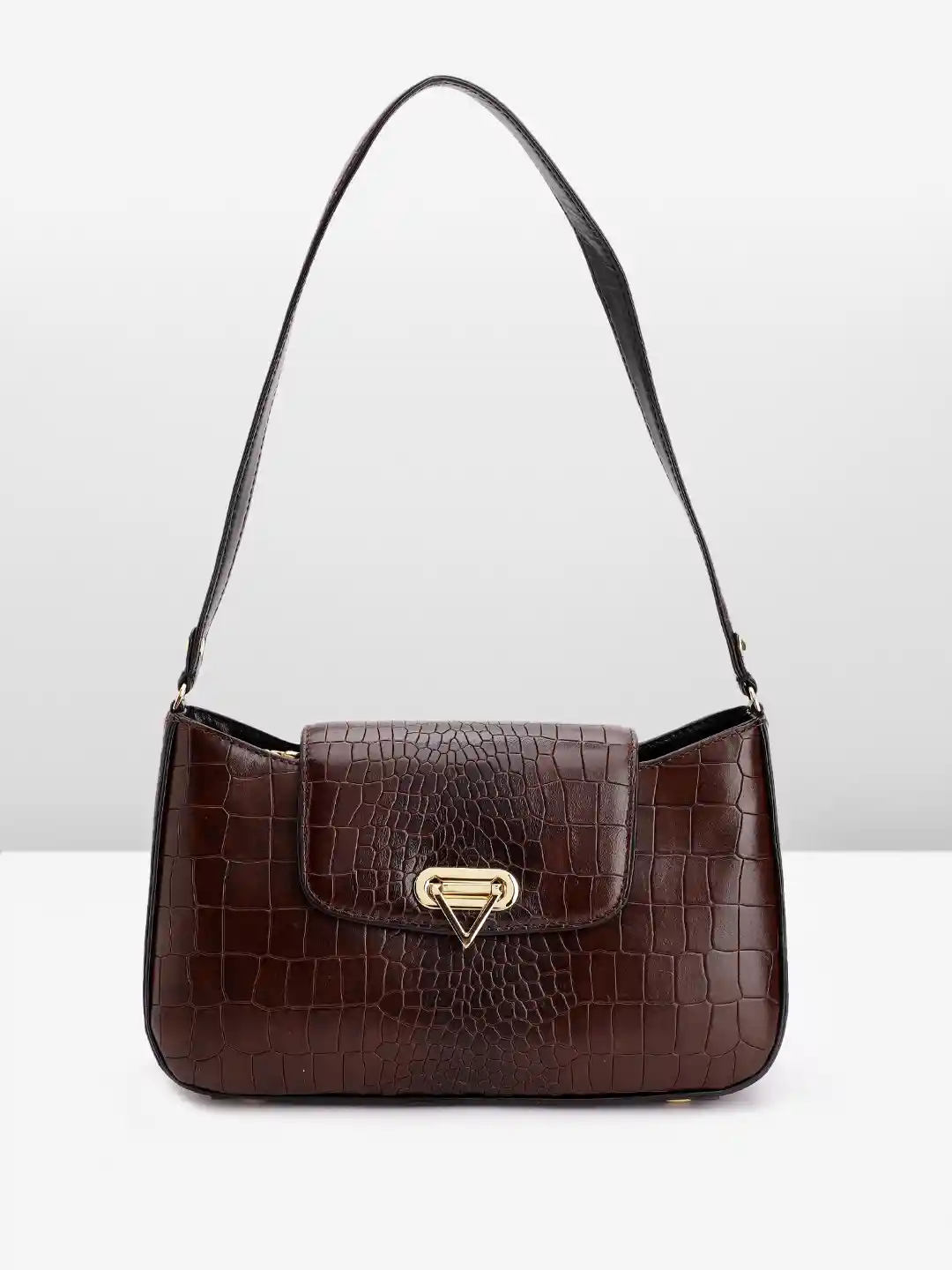 Buy Da Milano Croc-Textured Leather Structured Shoulder Bag - Main Image