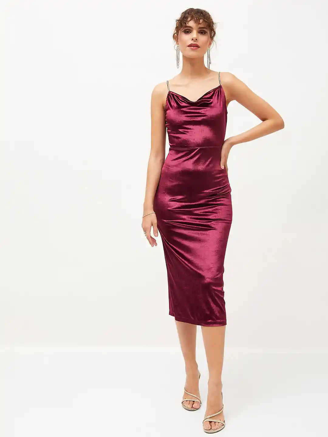 Buy SASSAFRAS Velvet Cowl Neck Bodycon Dress Dresses for Women