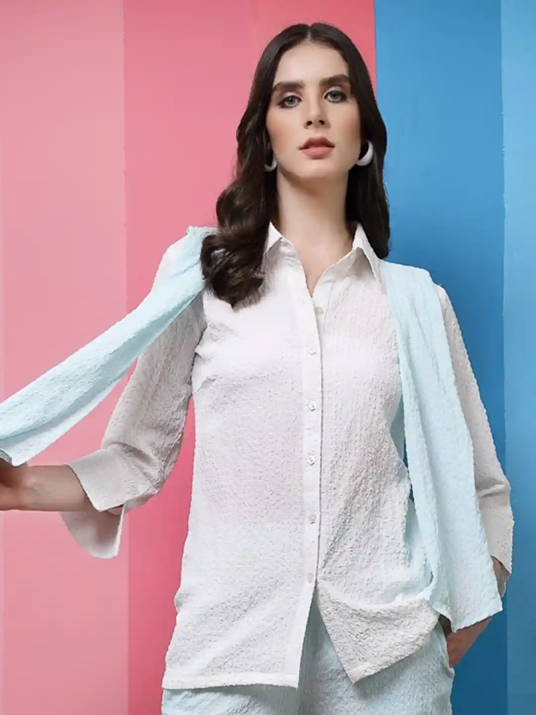 Athena Shirt Collar Shirt Style Top With Scarf Attached