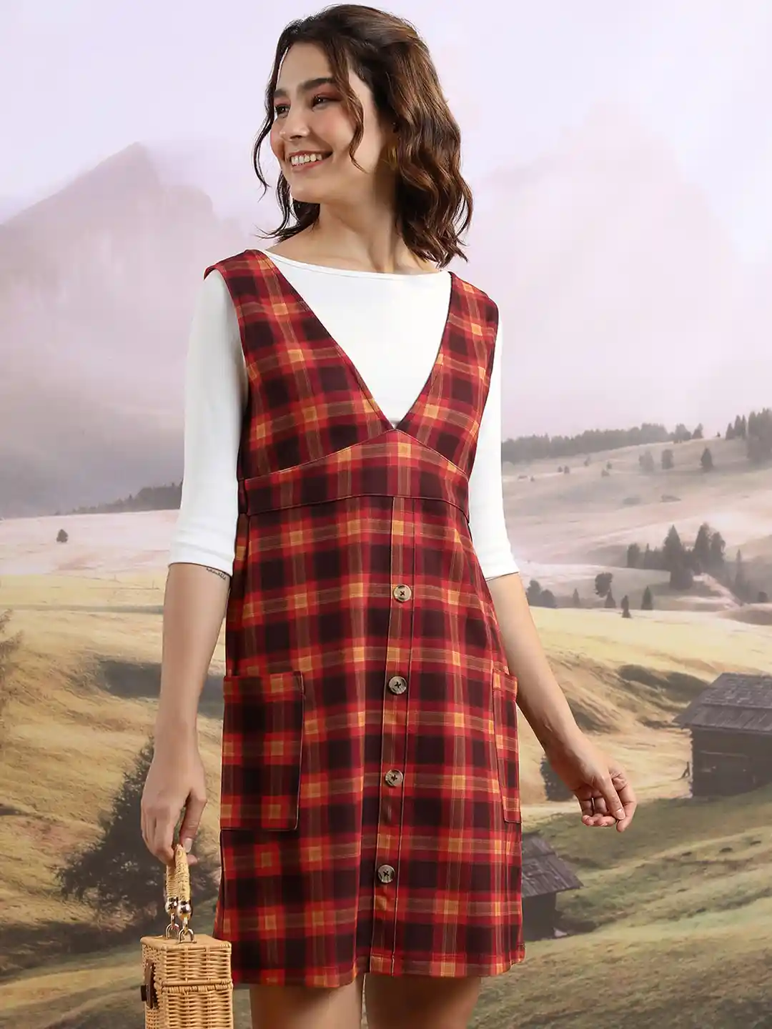 maxi checked pinafore