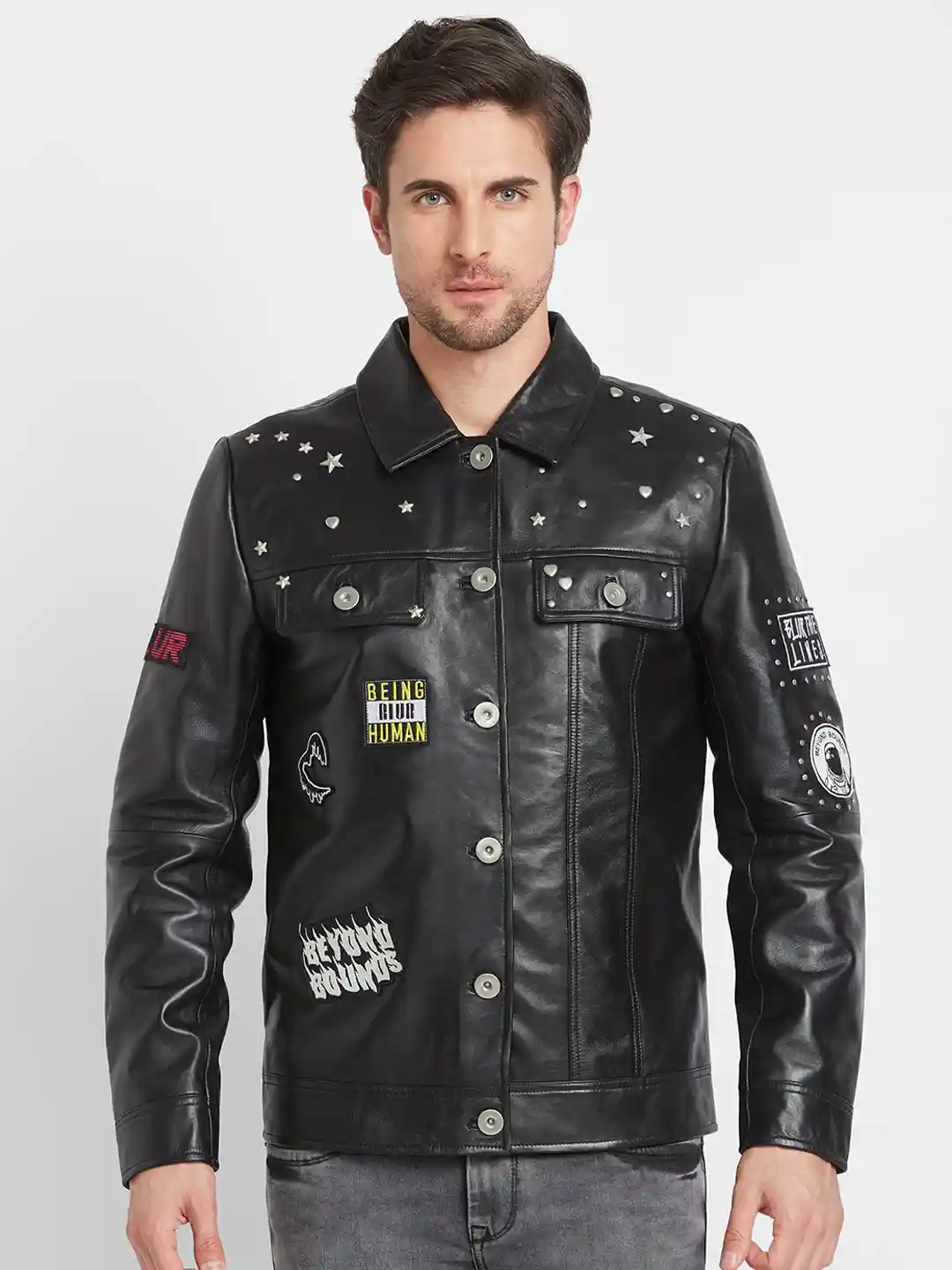Diesel Leather Biker Jacket With Patches Buy Being Human Graphic