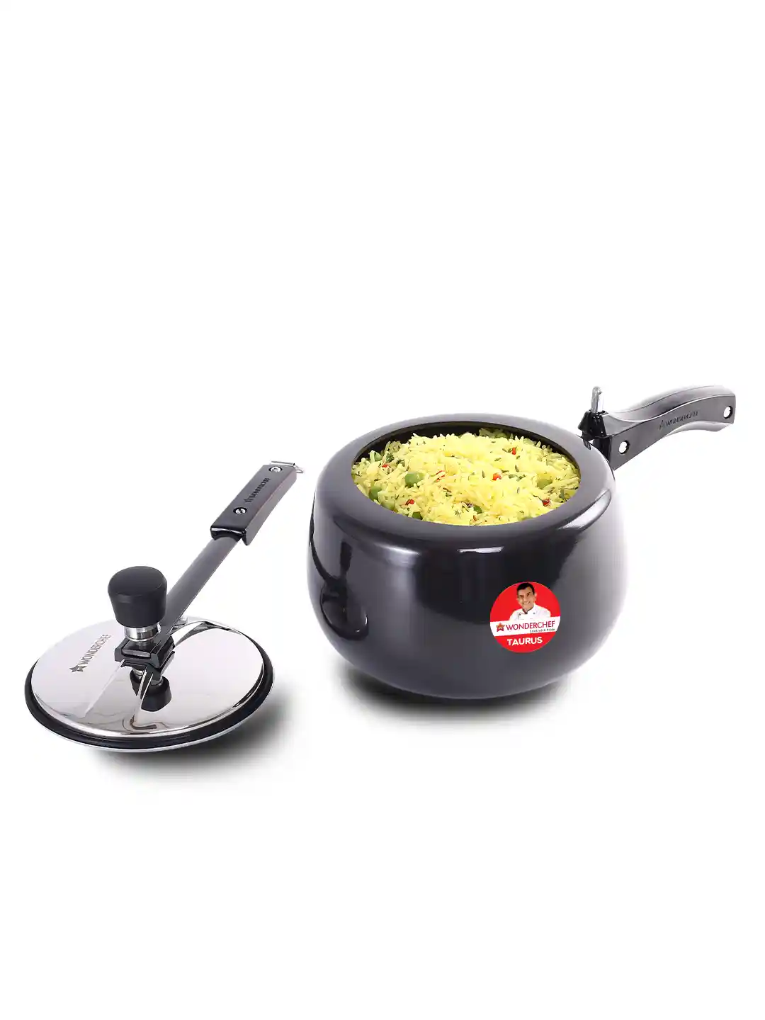 Wonderchef Taurus Black Aluminium Induction Base Inner Lid Hard Anodized  Pressure Cooker-3 L