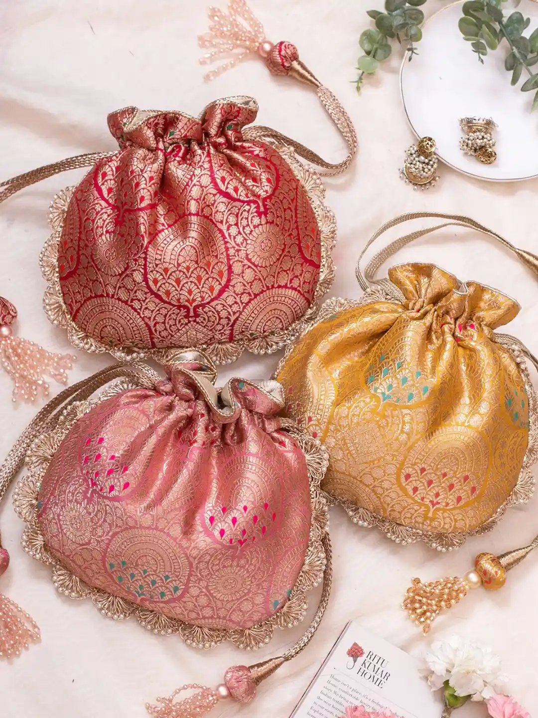 AMYRA Ethnic Motif Banarasi Woven Design Potli Bag