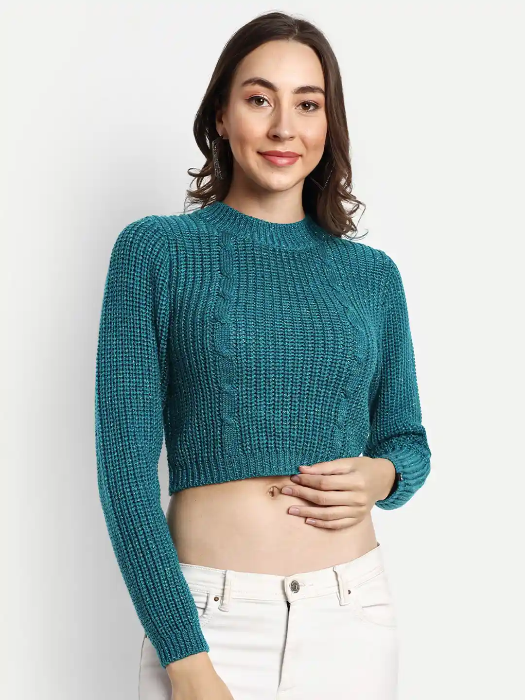 Buy CREATIVE LINE High Neck Self Design Woollen Crop Top Tops