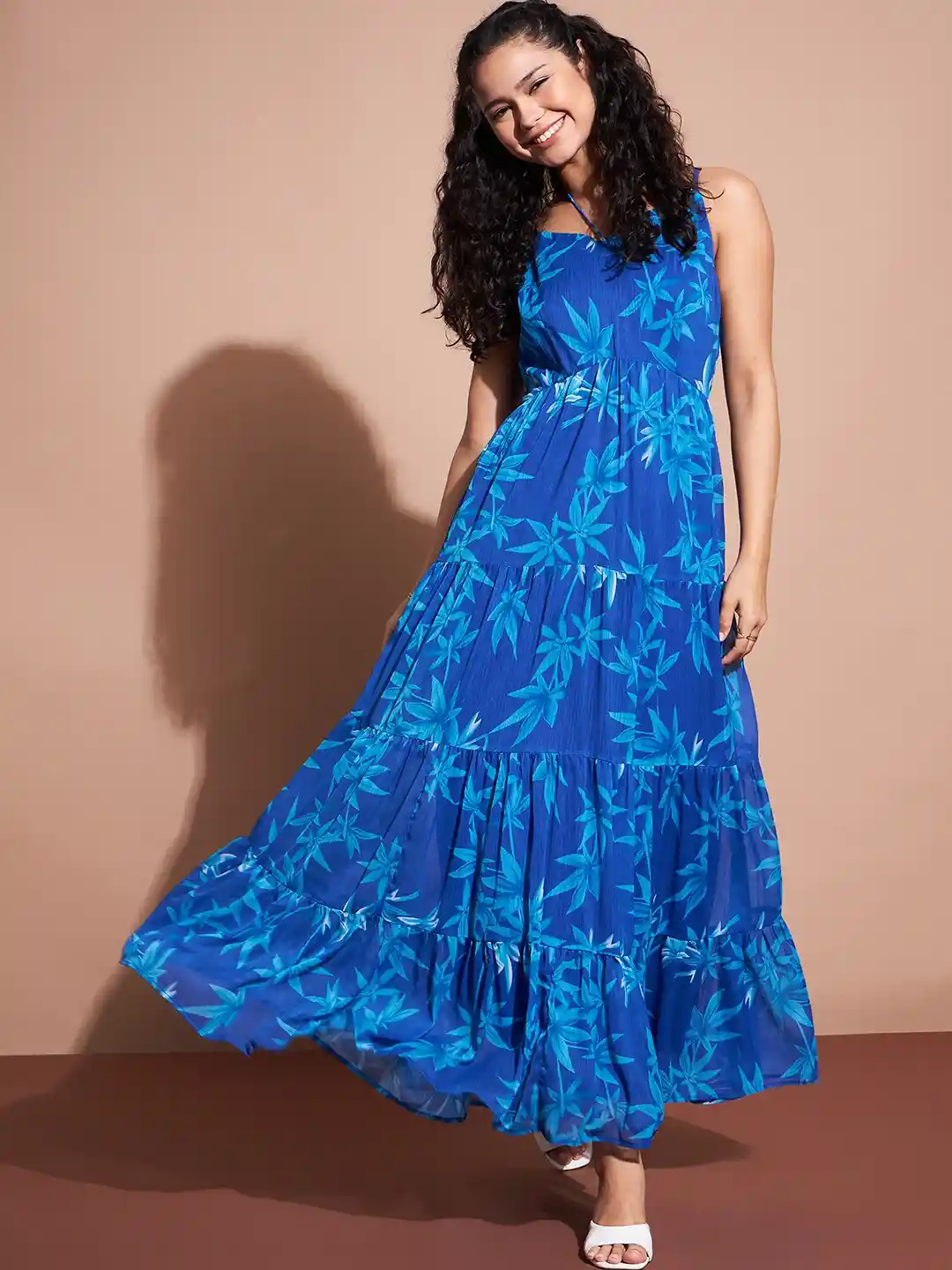 Buy DressBerry Floral Printed Tiered Shoulder Strap Fit Flare