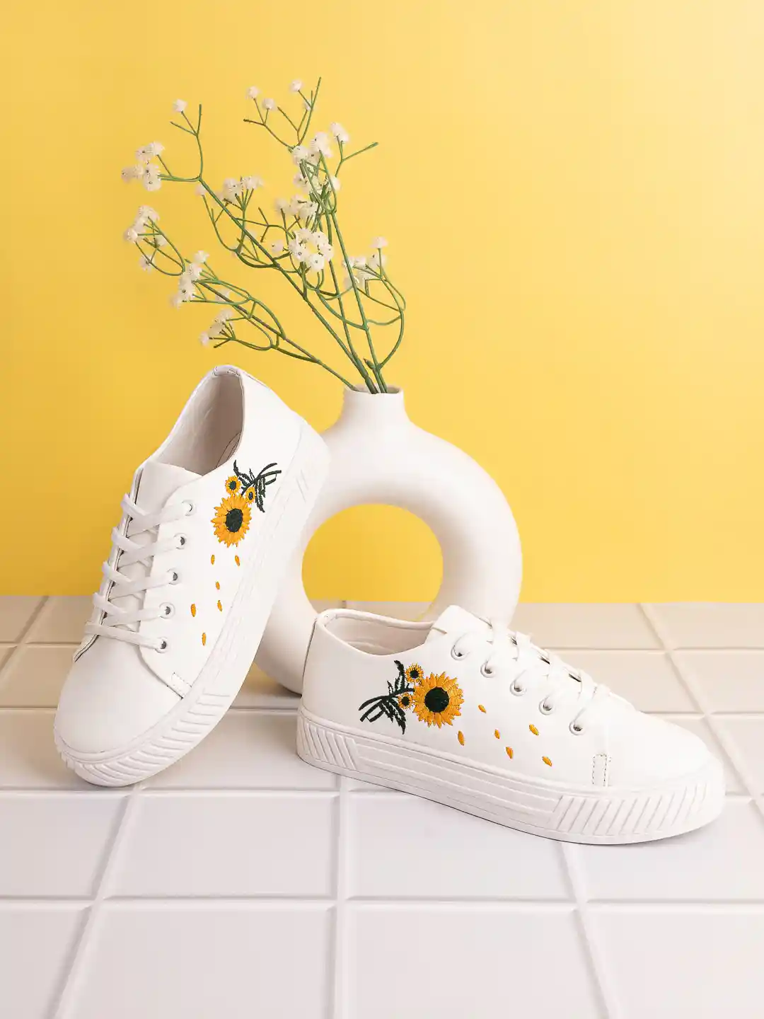 Buy DressBerry Women White Yellow Embroidered Lightweight