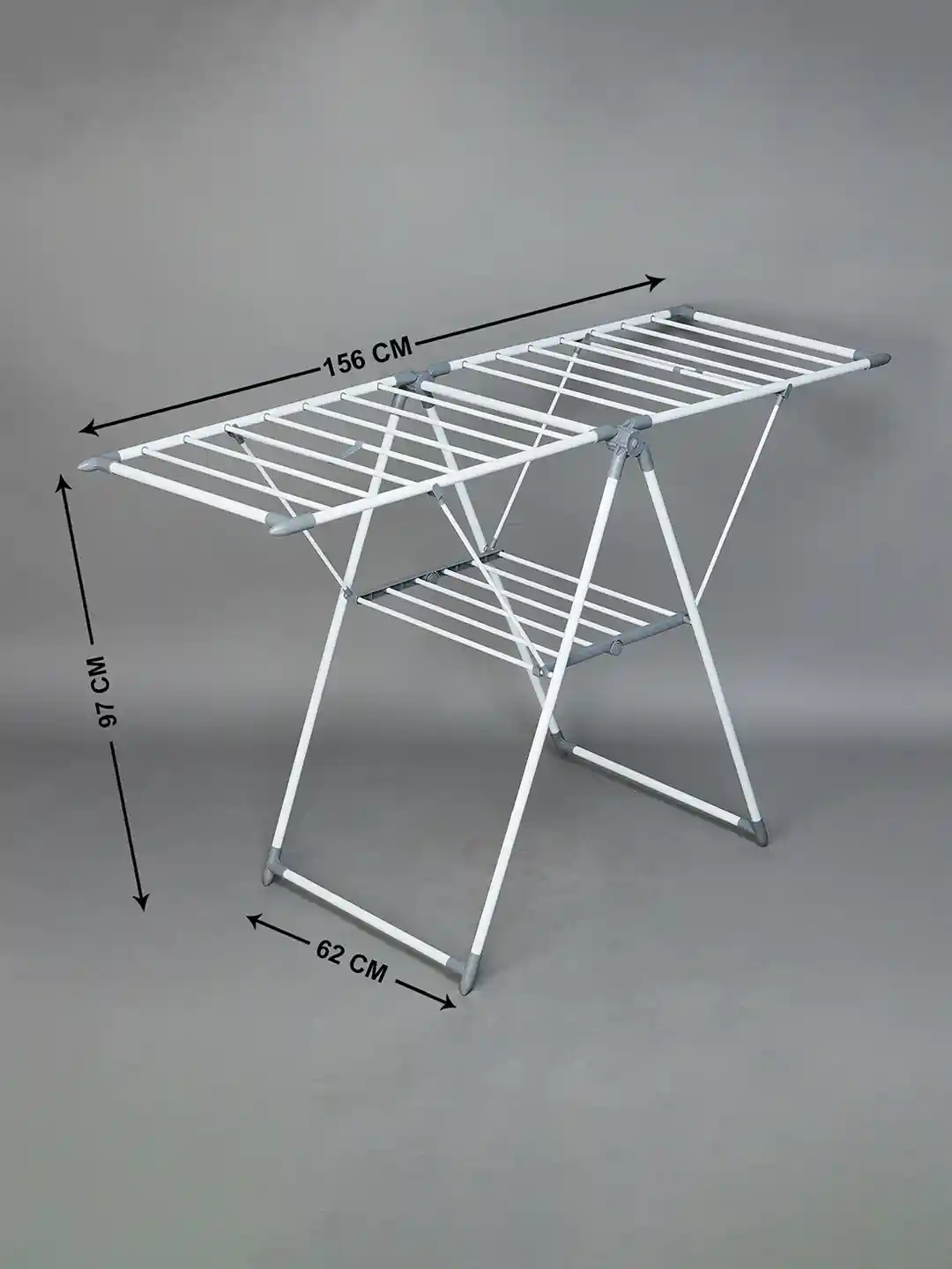 Home Centre Omnia White Stainless Steel 2-Tier Foldable Clothes Drying Rack