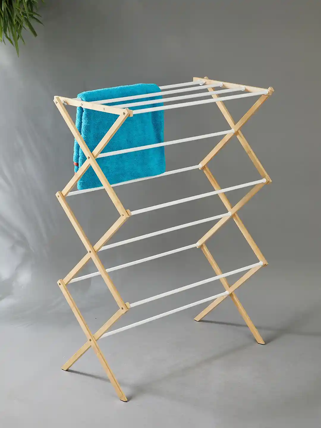 Buy Home Centre White Beige Bamboo Metal 3-Tier Clothes Drying