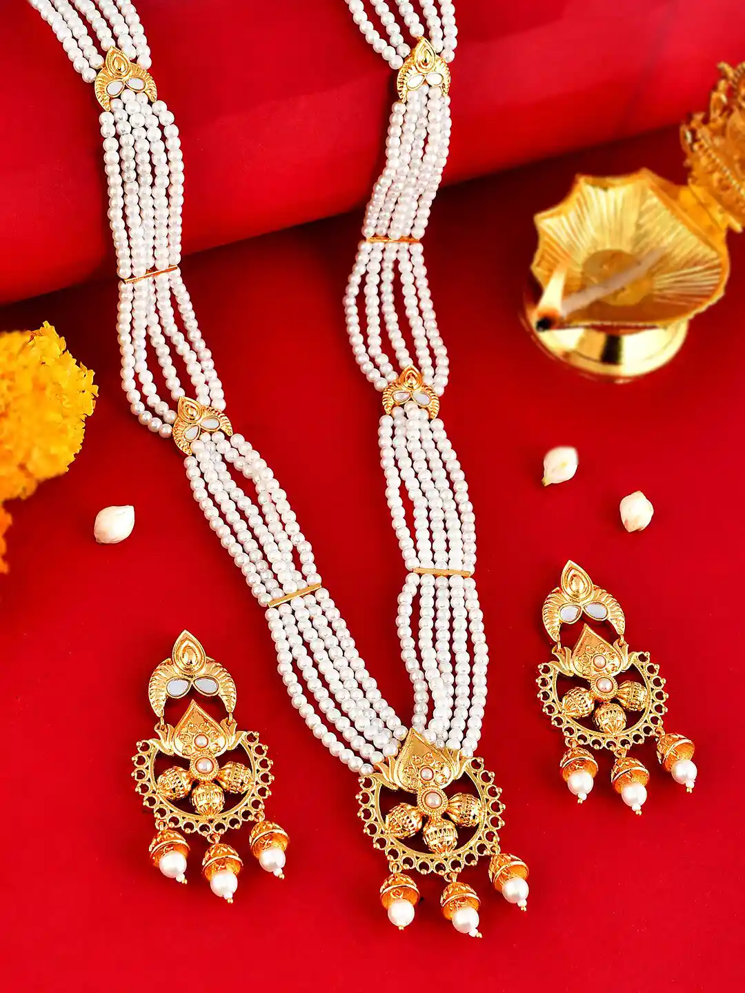 Buy Voylla Aradhana Deevanshi Gold Plated Pearls Beaded Long