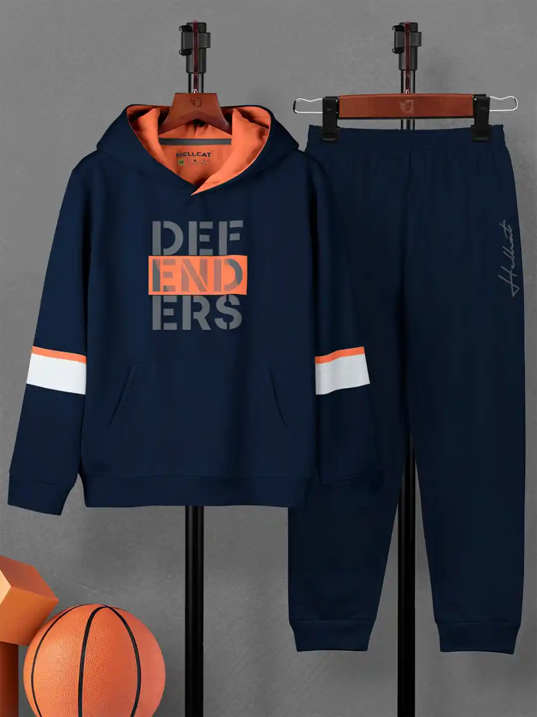 Buy HELLCAT Boys Typography Printed Hooded Sweatshirt With Joggers