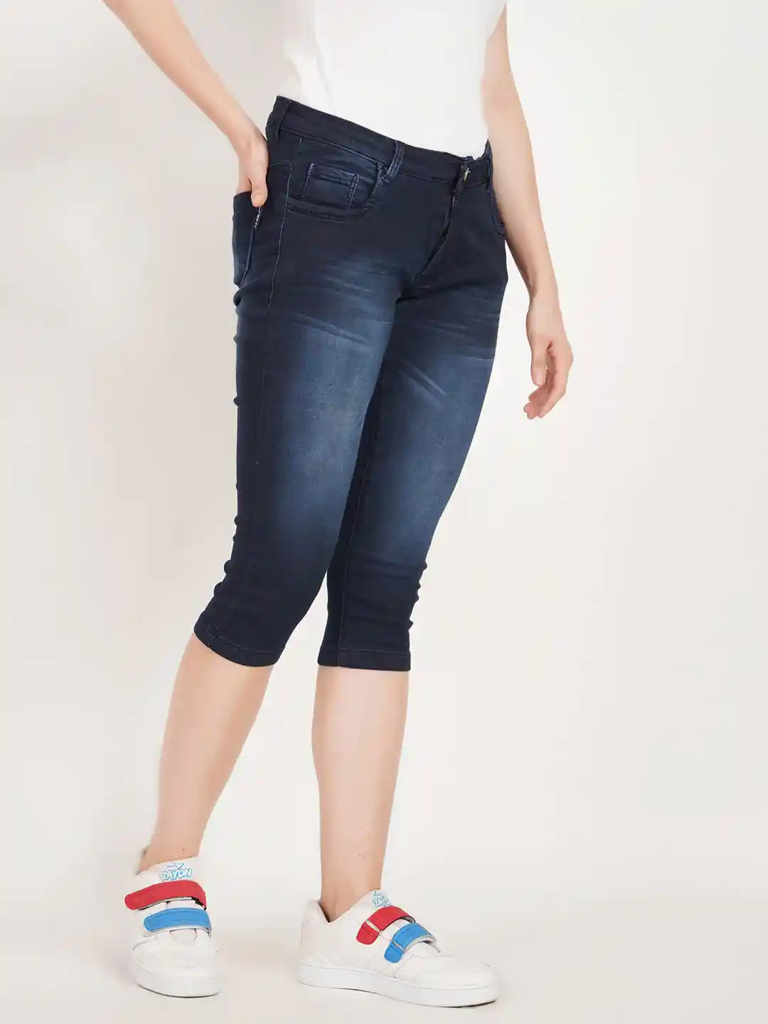 Buy MM-21 Women Skinny Fit Mid-Rise Denim Capris Capris for - Main Image