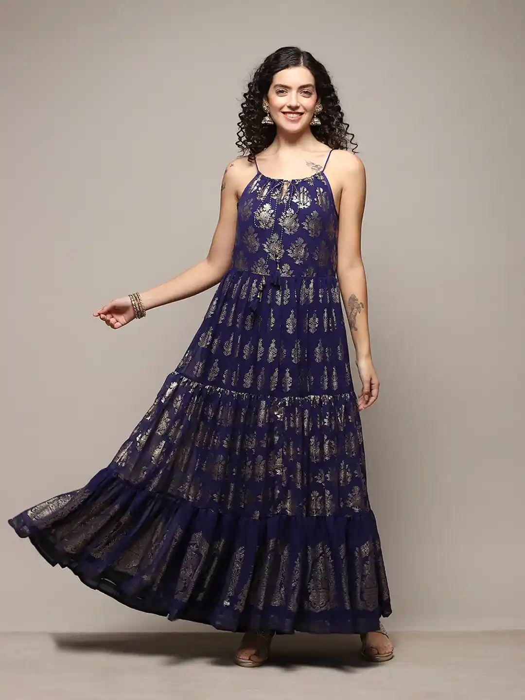 Buy Biba Floral Printed Shoulder Straps Gathered Tiered Maxi