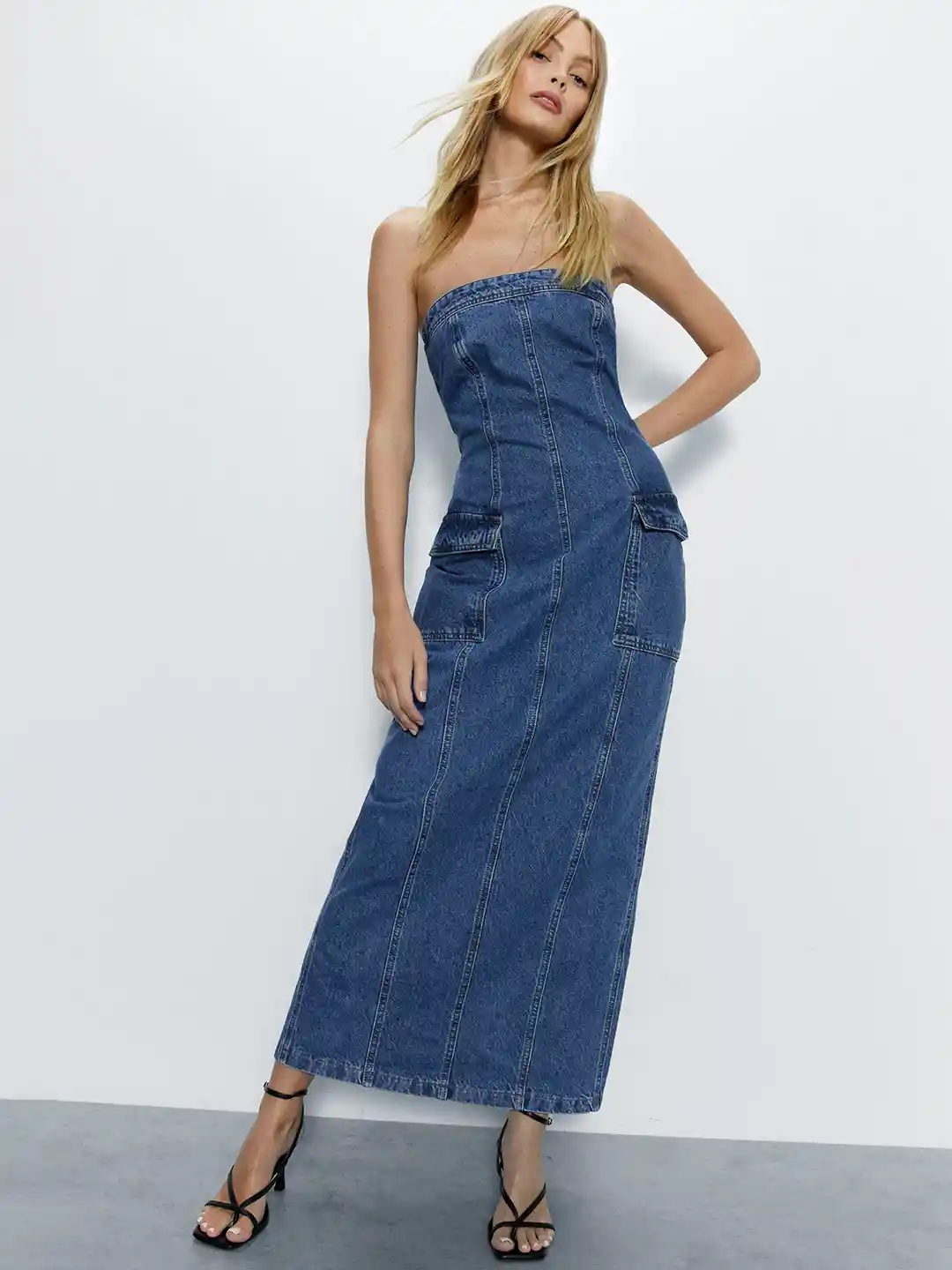 WAREHOUSE Bandeau Denim Maxi Dress