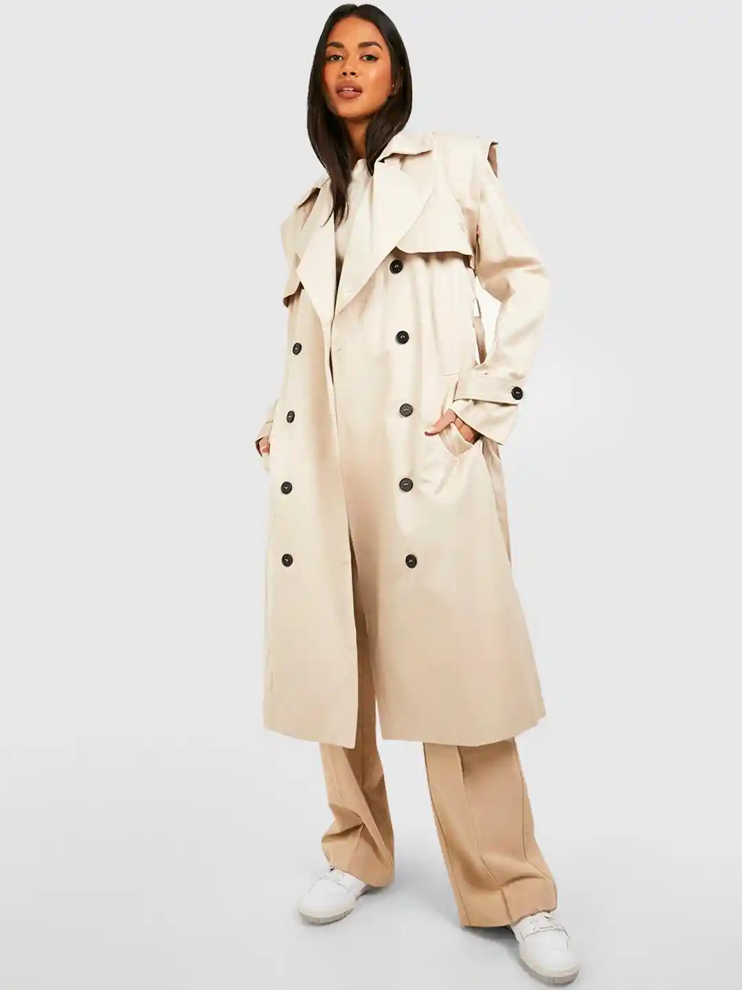 Buy Boohoo Notched Lapel Collar Longline Trench Coat - Coats for