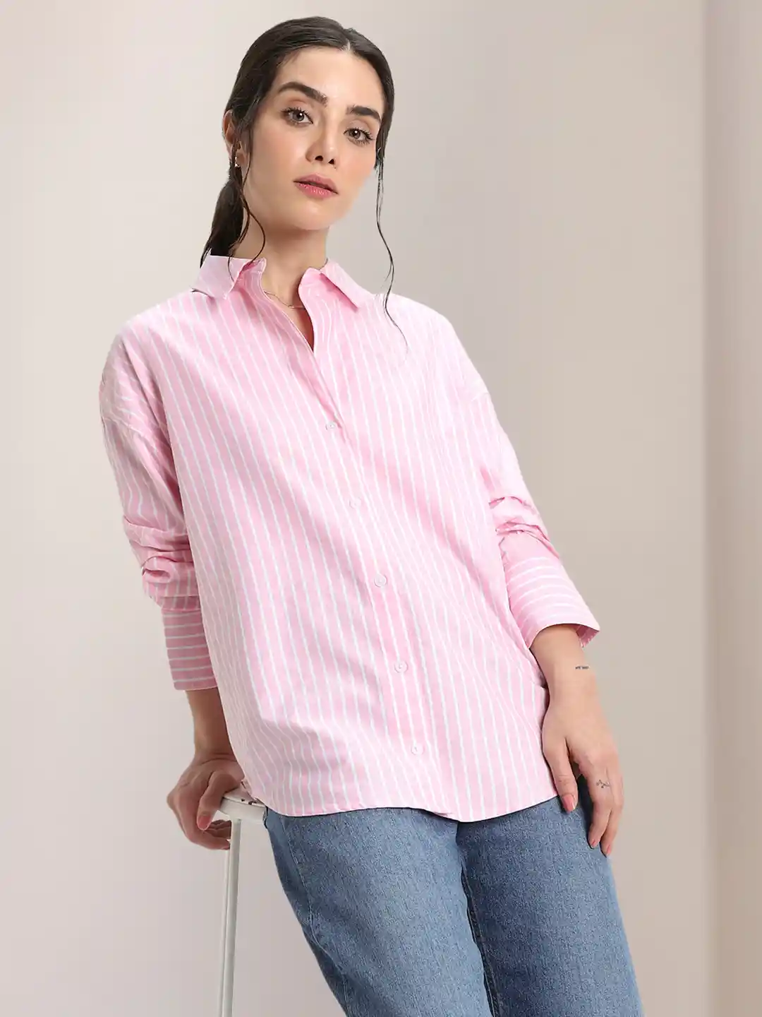 Long Sleeve Vertical Striped Outfit DL Woman Oversized Vertical