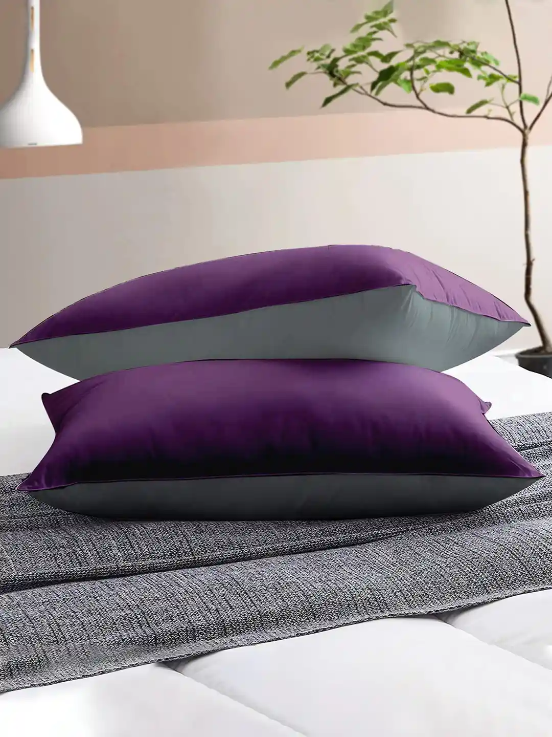 Buy Cloth Fusion Purple Grey 2-Pieces Microfiber Sleep Pillows